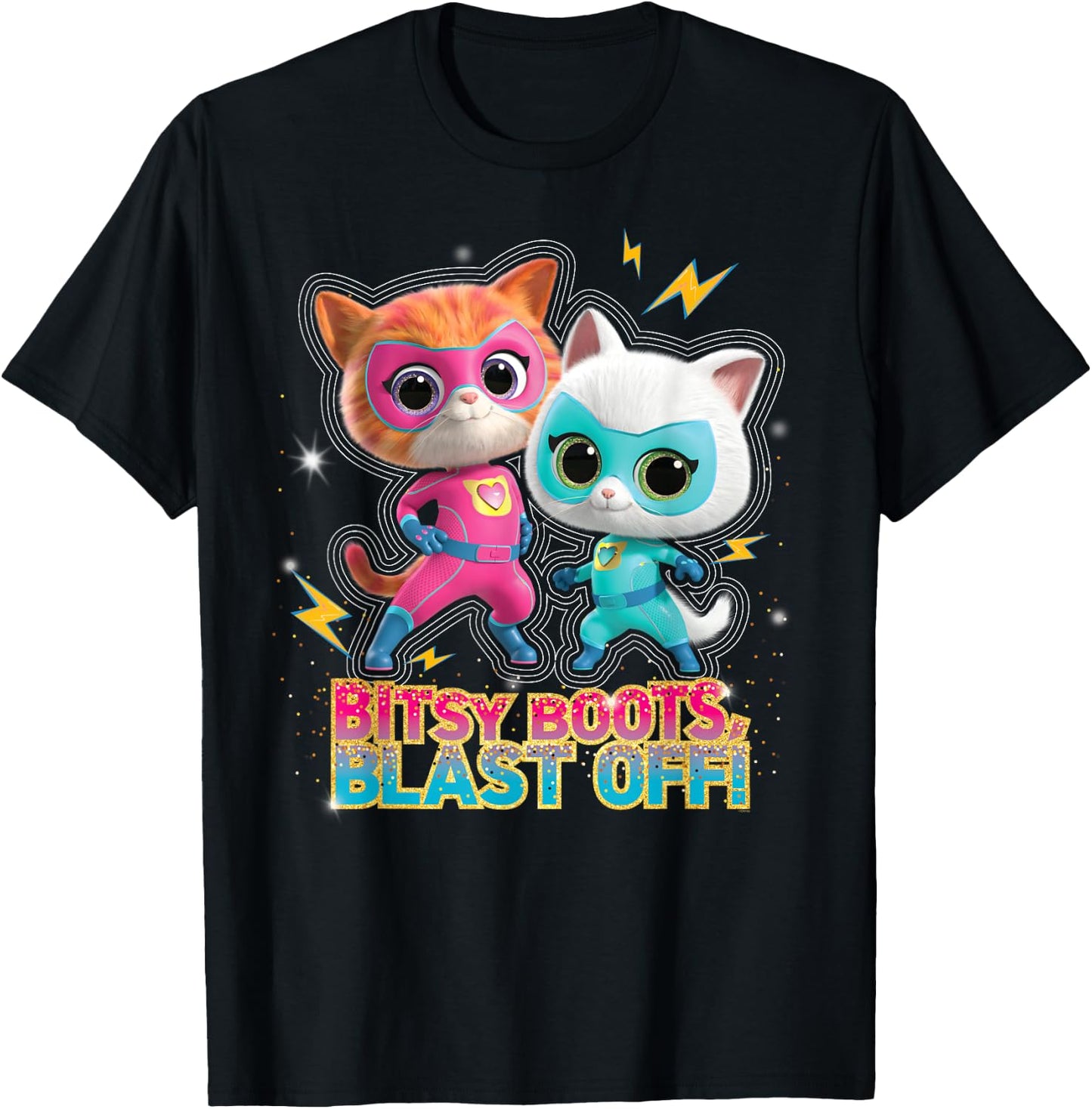 Disney Junior SuperKitties Ginny and Bitsy Boots Blast Off! Small T-Shirt - T-Shirt | Black