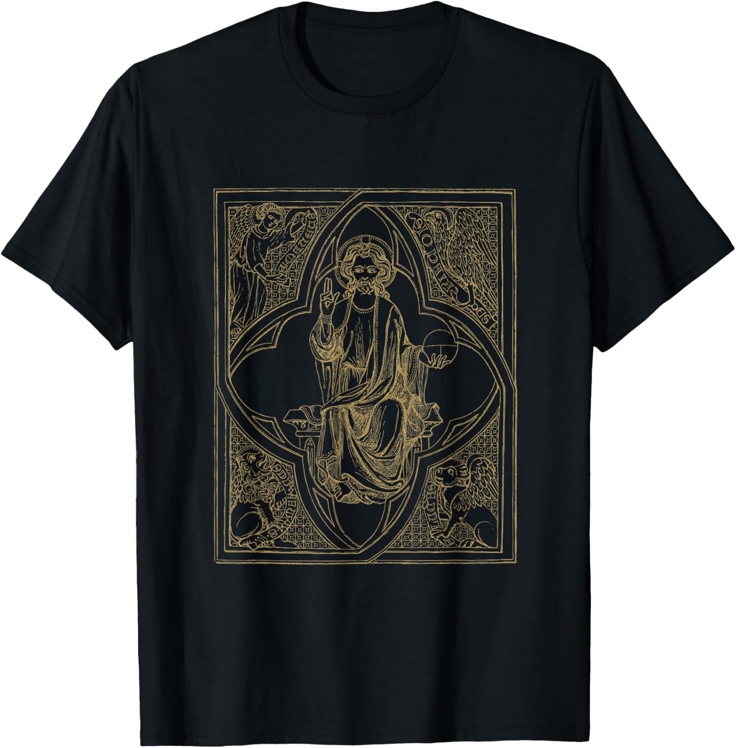 Jesus Christ Vintage Tetramorph with Man Lion Ox Eagle T-Shirt - T-Shirt | Black
