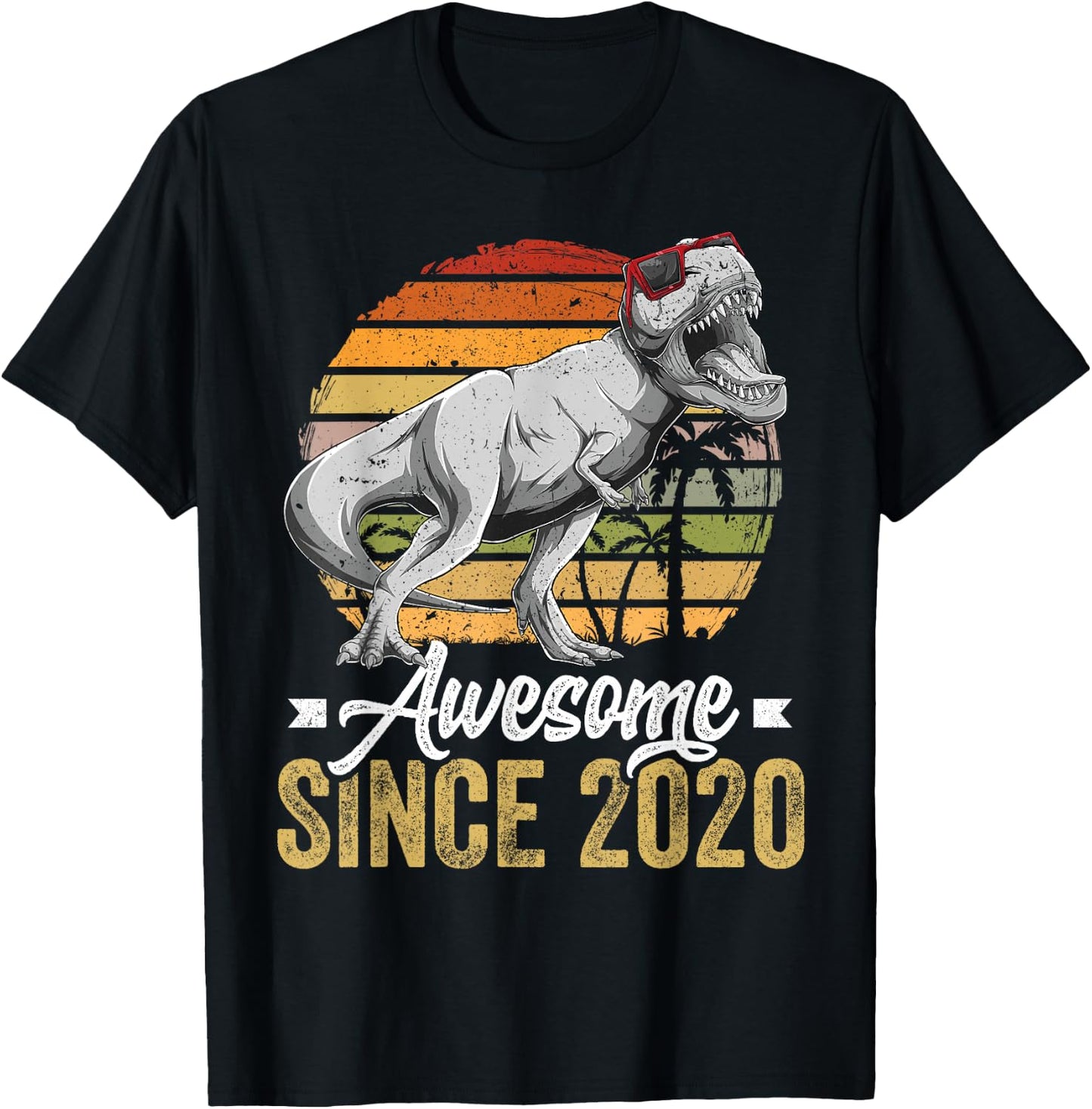 Awesome Since 2020 5 Years Old 5th Birthday Trex Dinosaur T-Shirt - T-Shirt | Black