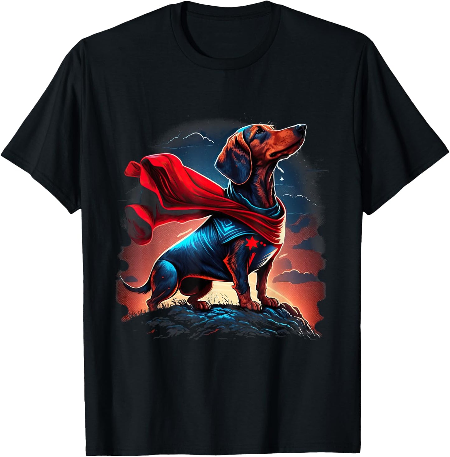 Super Power Superhero Dachshund Dog T-Shirt - T-Shirt | Black