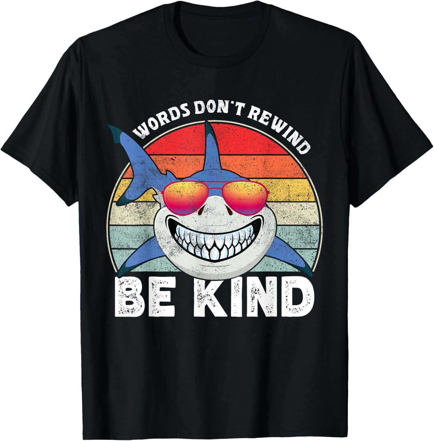 Be Kind Words Don't Rewind Shark Unity Day Orange Kids T-Shirt - T-Shirt | Black
