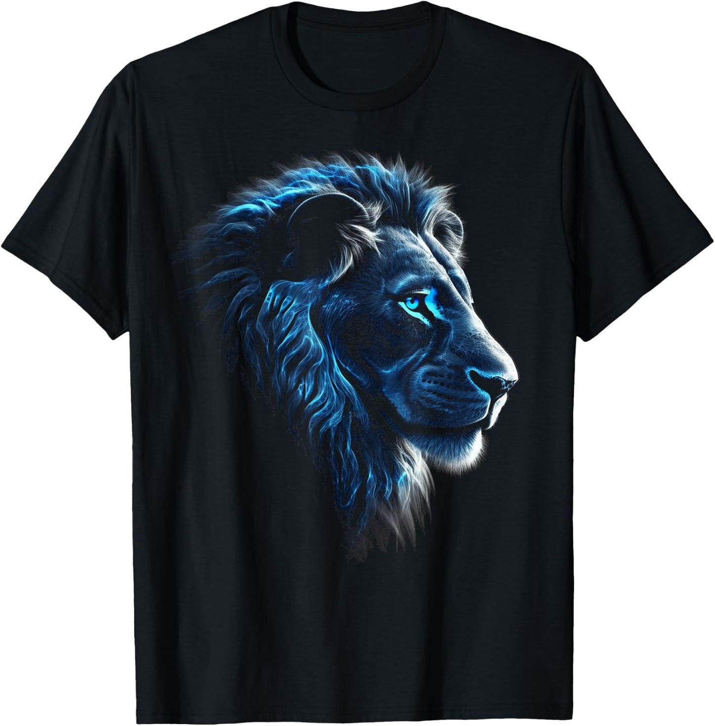 Lion Artwork, Blue Eyes, Animal Motif, Art Lion T-Shirt - T-Shirt | Black