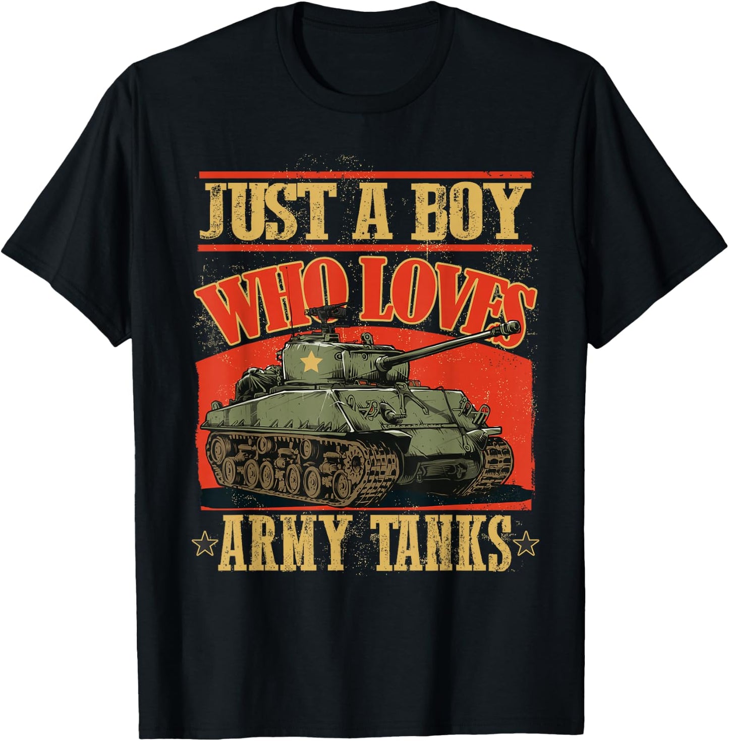 Just a Boy Who Loves Army Tanks a World War 2 Sherman Tank T-Shirt - T-Shirt | Black