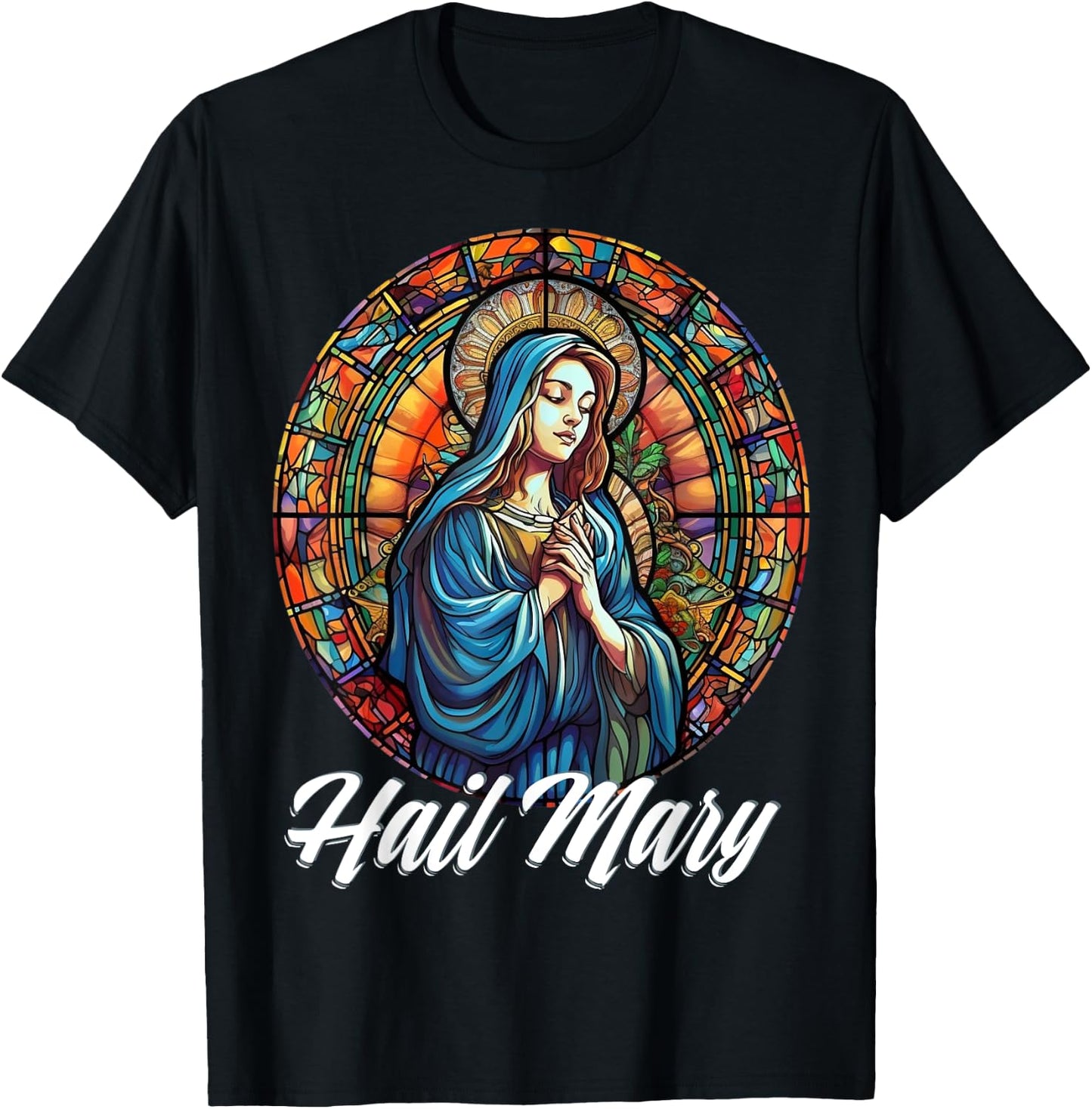 Hail Mary Our Lady Blessed Mother Rosary Catholic T-Shirt - T-Shirt | Black