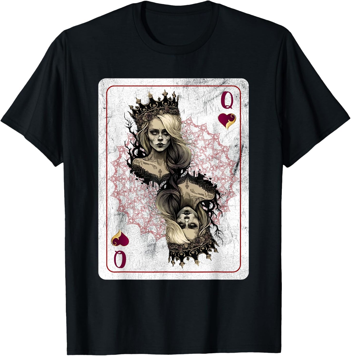 Creepy Poker Hearts Queen Card Game Creepy Gothic Fan T-Shirt - T-Shirt | Black