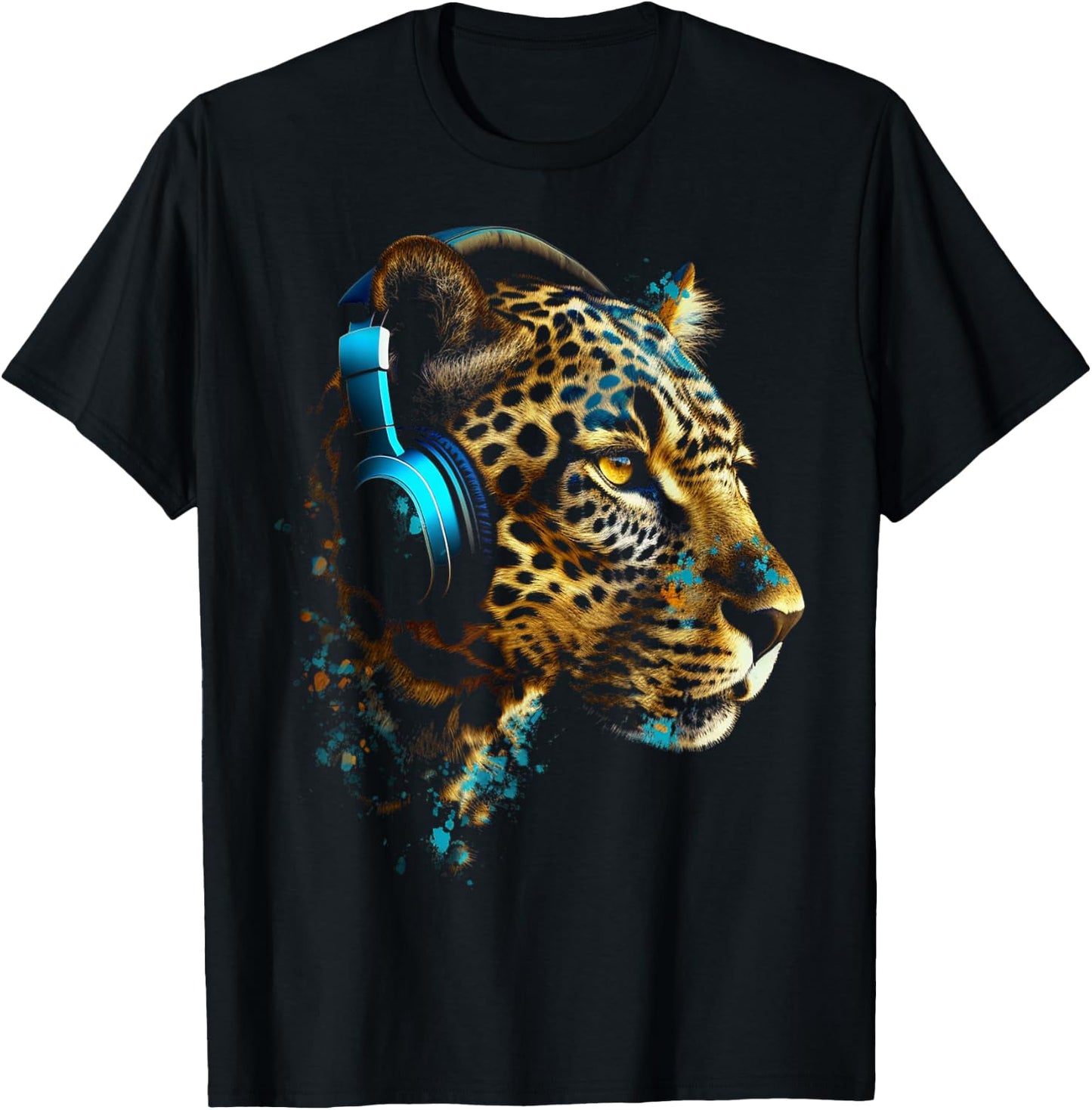 Leopard Music - Animal Lovers Art Headphones Animal Leopard T-Shirt - T-Shirt | Black