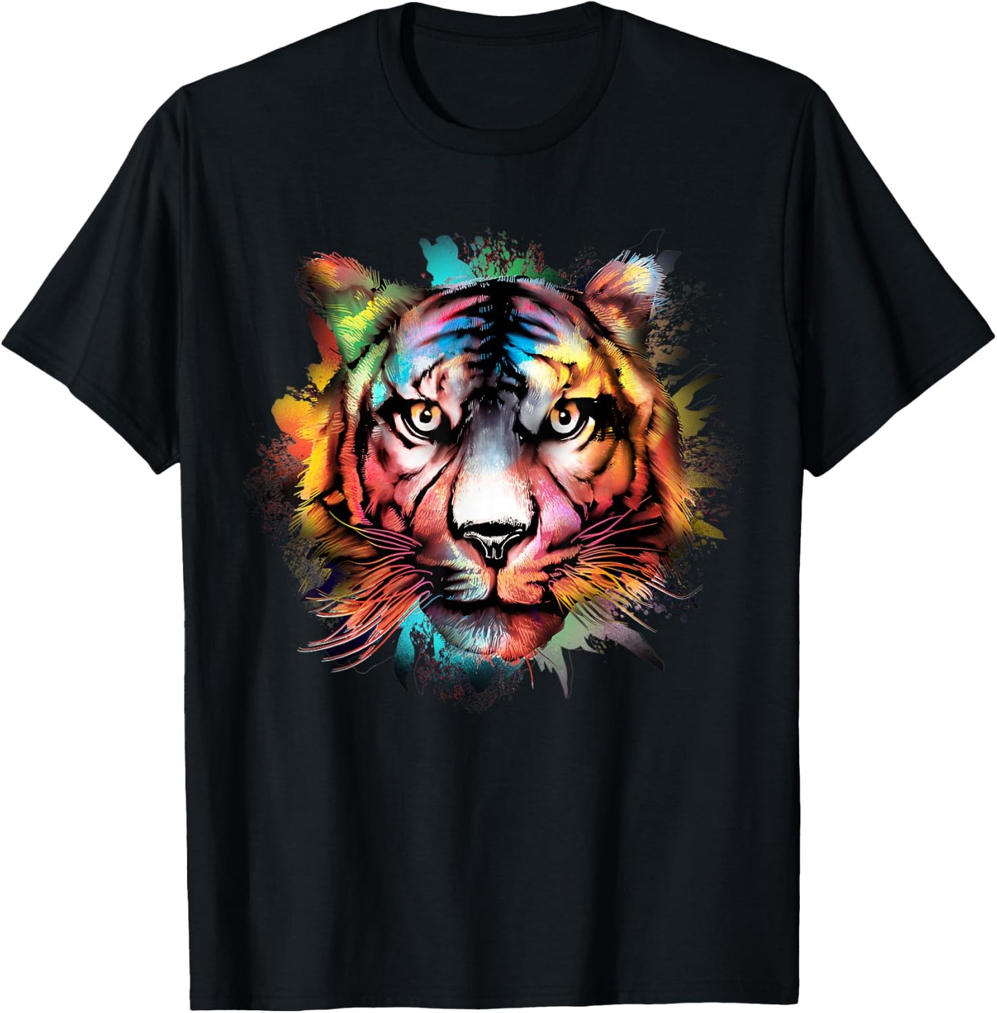 Tiger Watercolour Colorful Tiger Lover T-Shirt - T-Shirt | Black