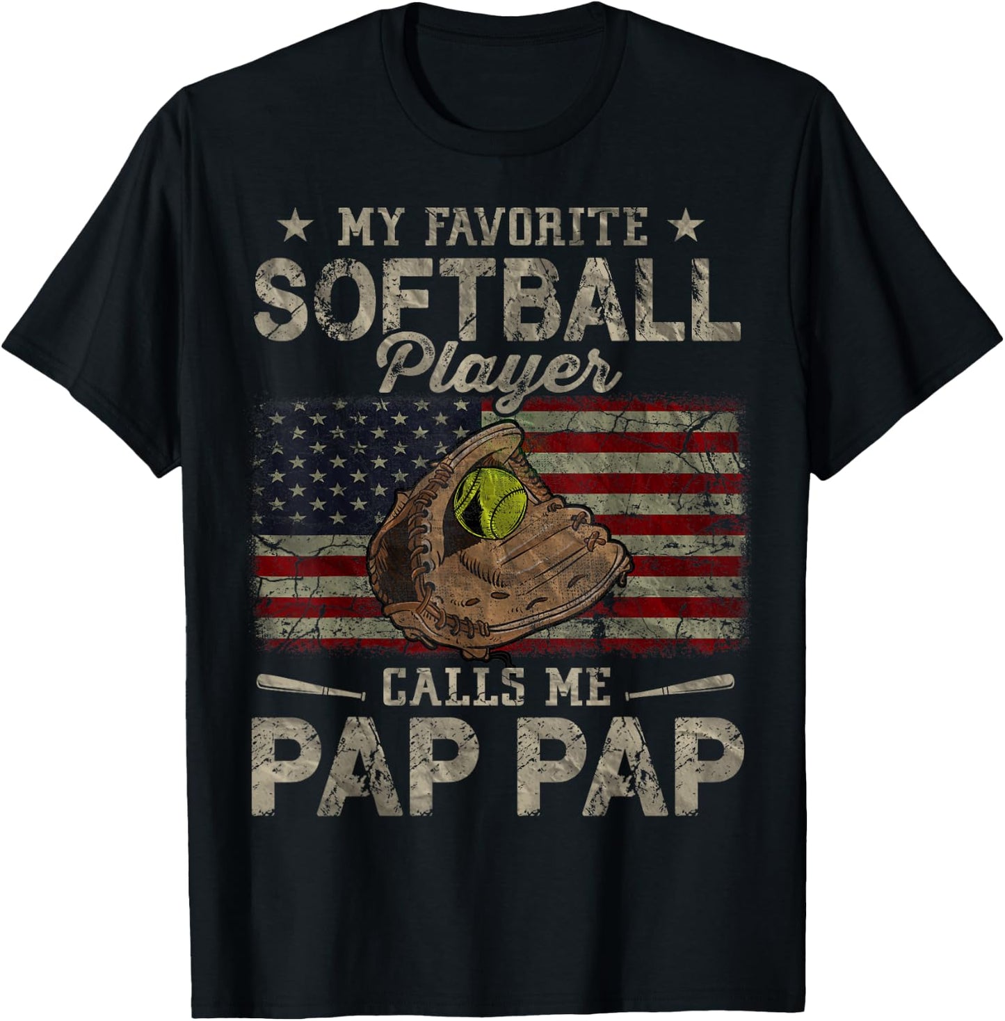 My Favorite Softball Player Calls Me Pap Pap Father's Day T-Shirt - T-Shirt | Black