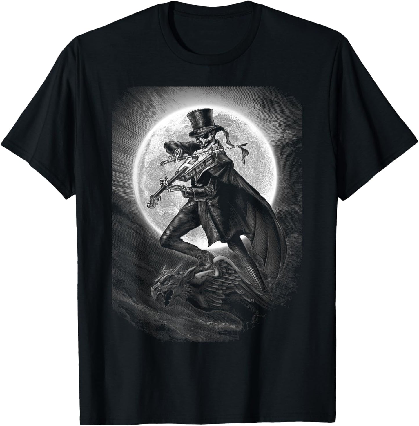 Halloween Skeleton Playing Violin - Rock And Roll Band T-Shirt - T-Shirt | Black