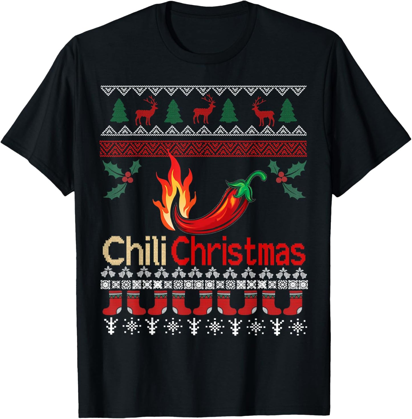 Chili Ugly Christmas Costume, Ugly Christmas Sweater T-Shirt - T-Shirt | Black