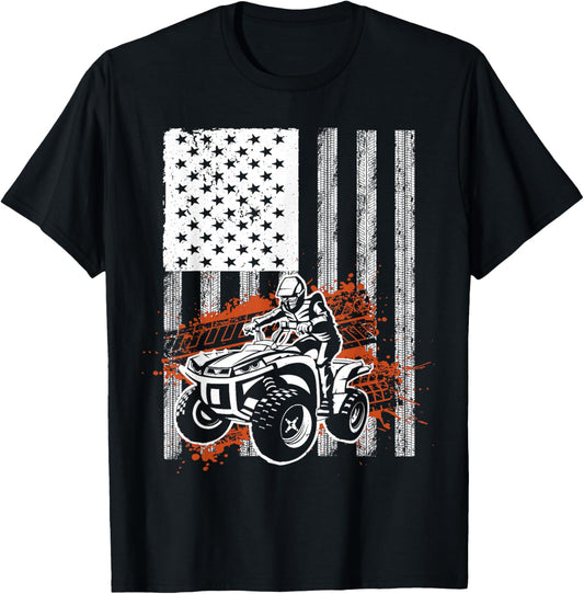 Cool ATV Women Quad Racing Squad USA Flag 4 Wheeler T-Shirt - T-Shirt | Black