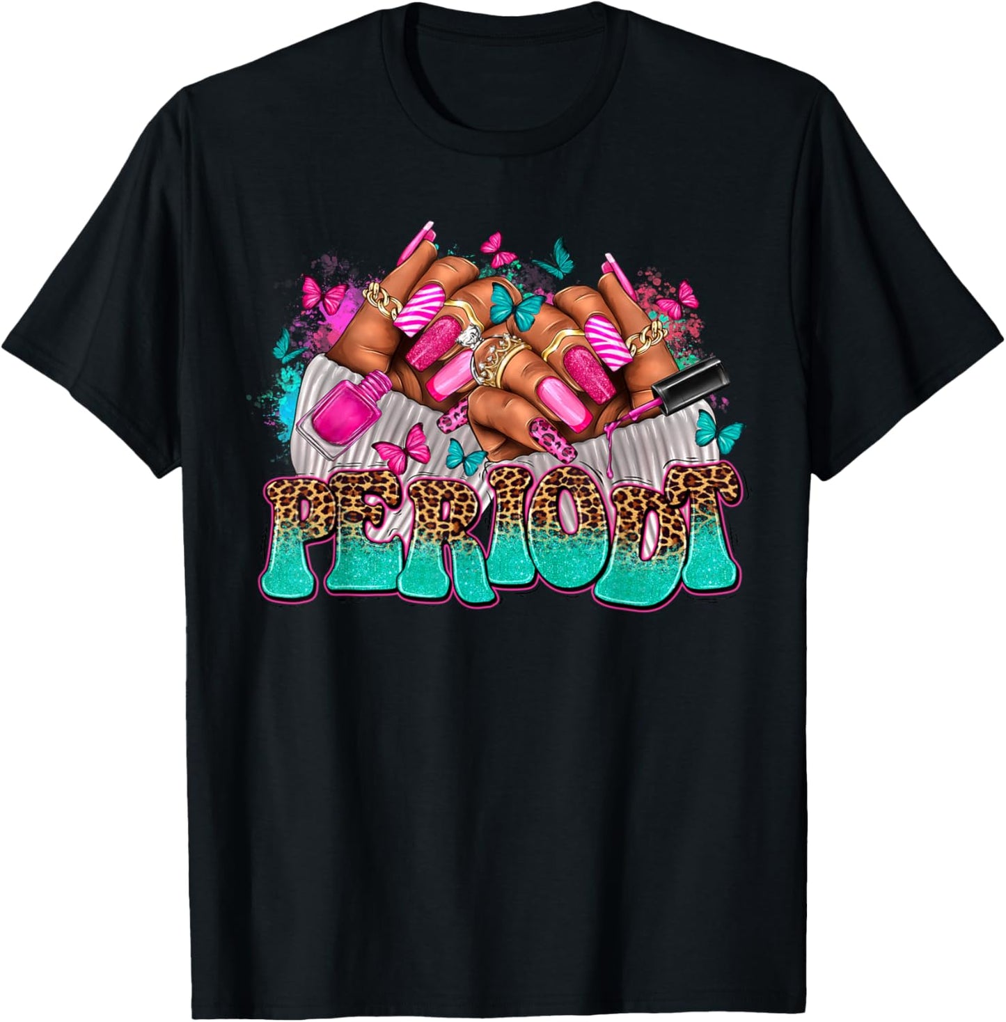 Gifts Afro Diva Leopard Periodt Nail Art Black Woman Hand T-Shirt - T-Shirt | Black
