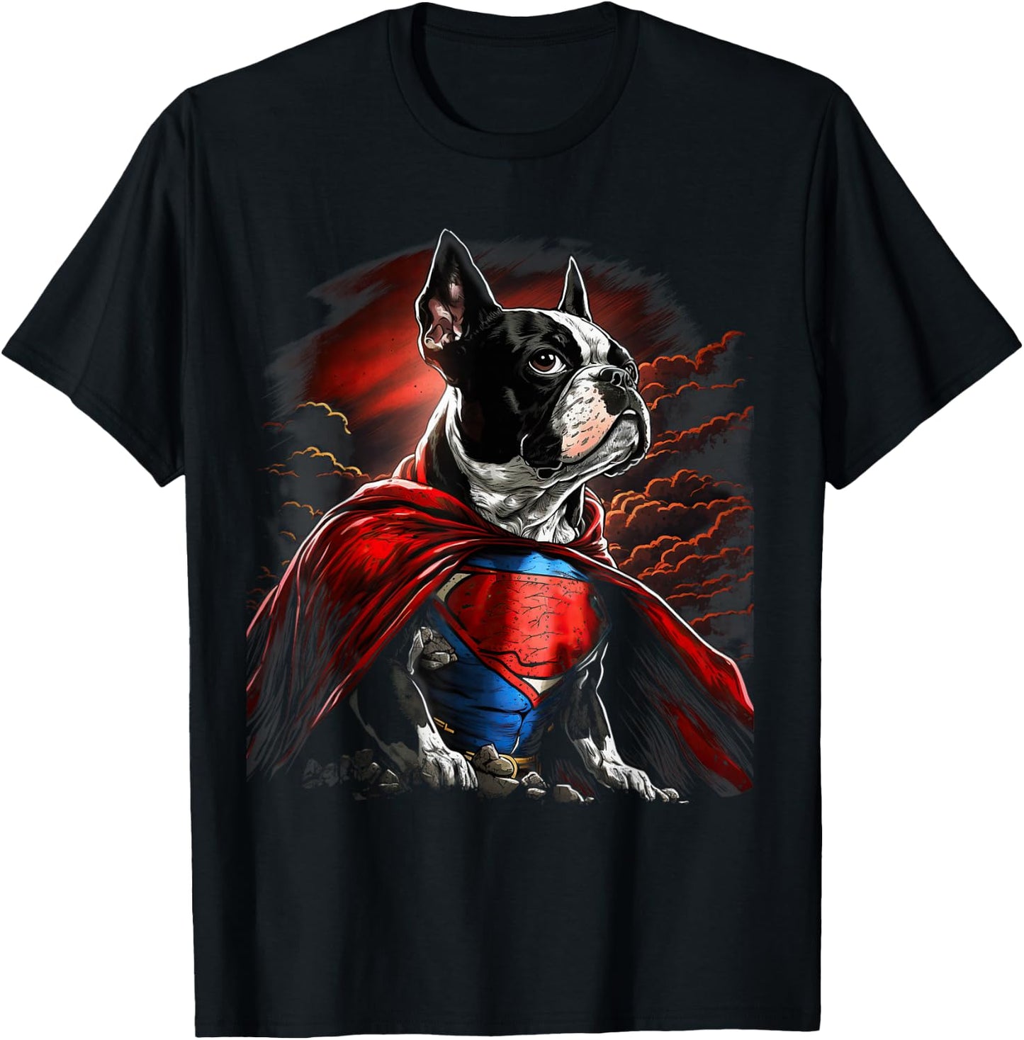Super Power Superhero Boston Terrier Dog T-Shirt - T-Shirt | Black