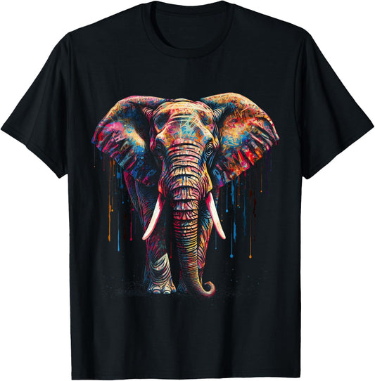 Elephant Art - Animal Colourful Zoo Elephant T-Shirt - T-Shirt | Black
