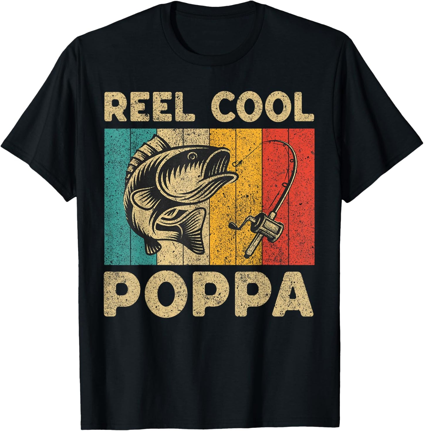 Father's Day Present Funny Fishing Reel Cool Poppa T-Shirt - T-Shirt | Black