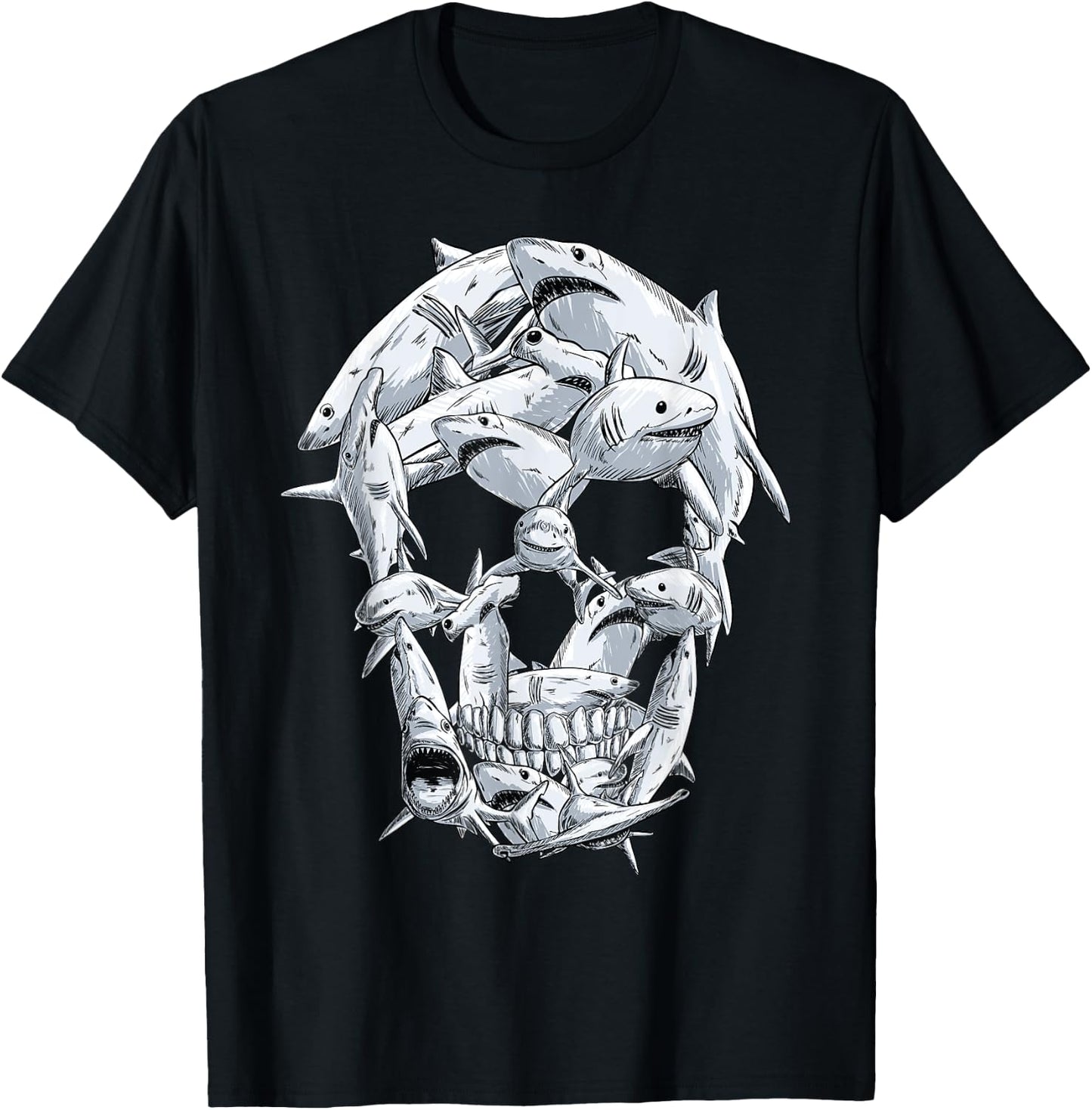 Sharks skull women kids boys girls shark Halloween T-Shirt - T-Shirt | Black
