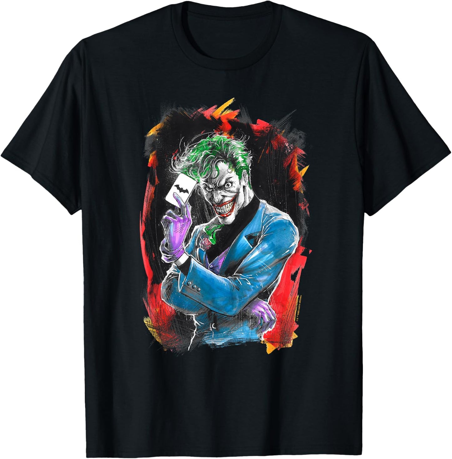 WB100 DC Comics Joker Prince Of Crime Flaming Card T-Shirt - T-Shirt | Black