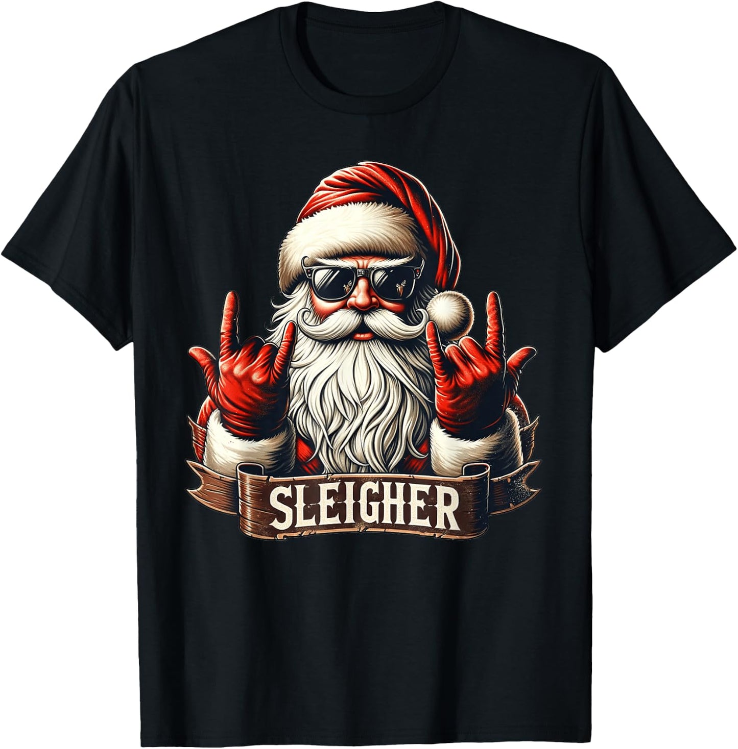Sleigher Hail Santa Claus Christmas Rock Music Men Women T-Shirt - T-Shirt | Black