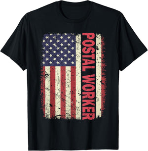 Patriotic Postal Worker Vintage USA American Flag US Postal T-Shirt - T-Shirt | Black