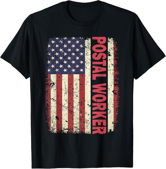 Patriotic Postal Worker Vintage USA American Flag US Postal T-Shirt - T-Shirt | Black