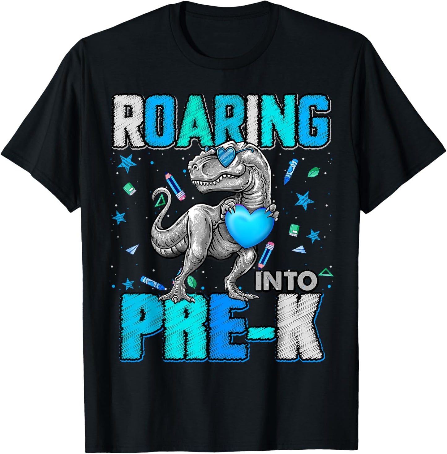 Roaring Into Pre K Dinosaur T Rex Back To School Boys T-Shirt - T-Shirt | Black