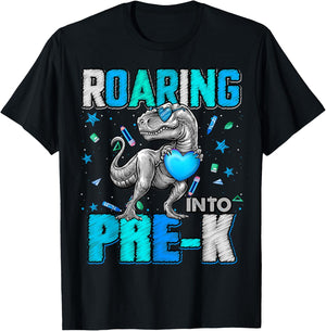 Roaring Into Pre K Dinosaur T Rex Back To School Boys T-Shirt - T-Shirt | Black