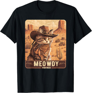 Meowdy! Funny Country Music Cat Cowboy Hat Poster Funny T-Shirt - T-Shirt | Black