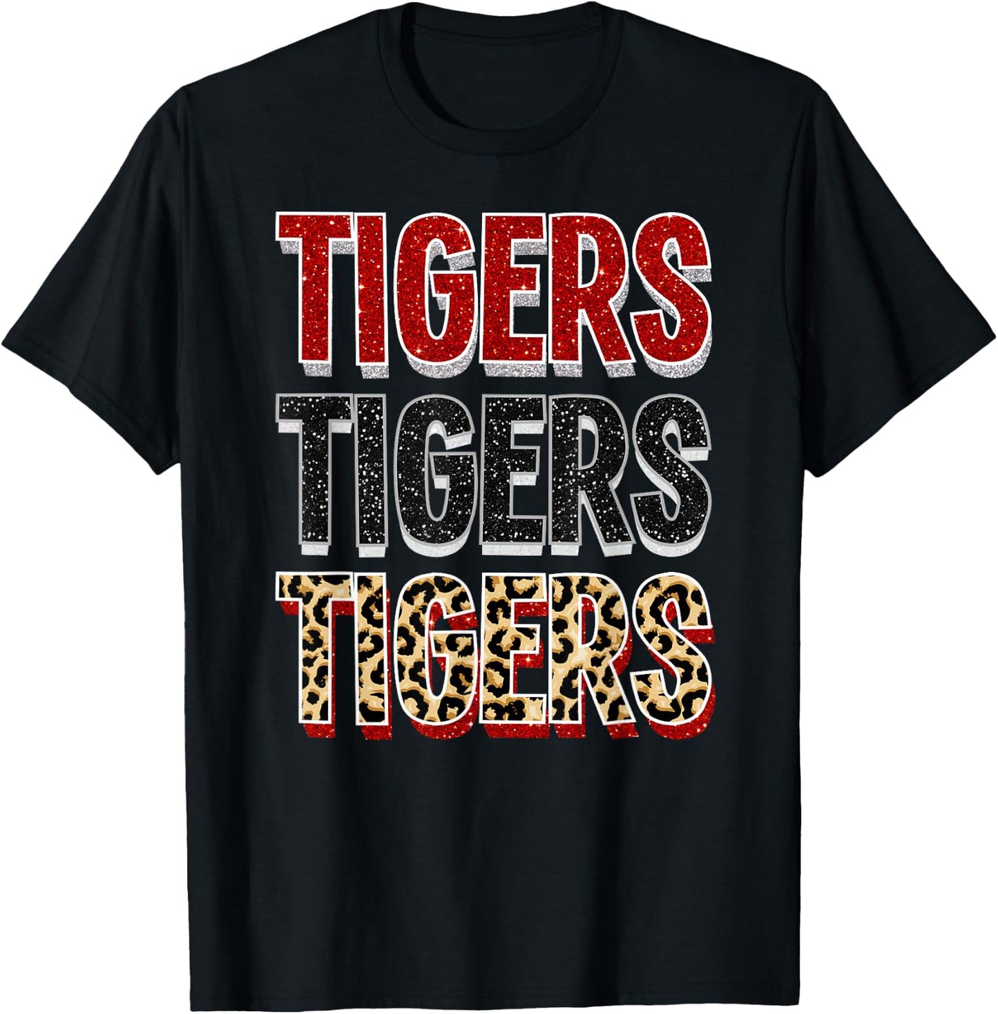 Tigers Repeating School Spirit Red Black T-Shirt - T-Shirt | Black