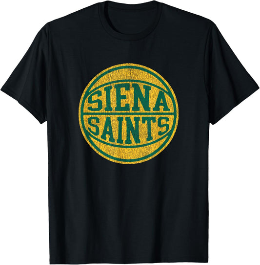 Siena College Distressed Vintage 70s Basketball 2-Color T-Shirt - T-Shirt | Black