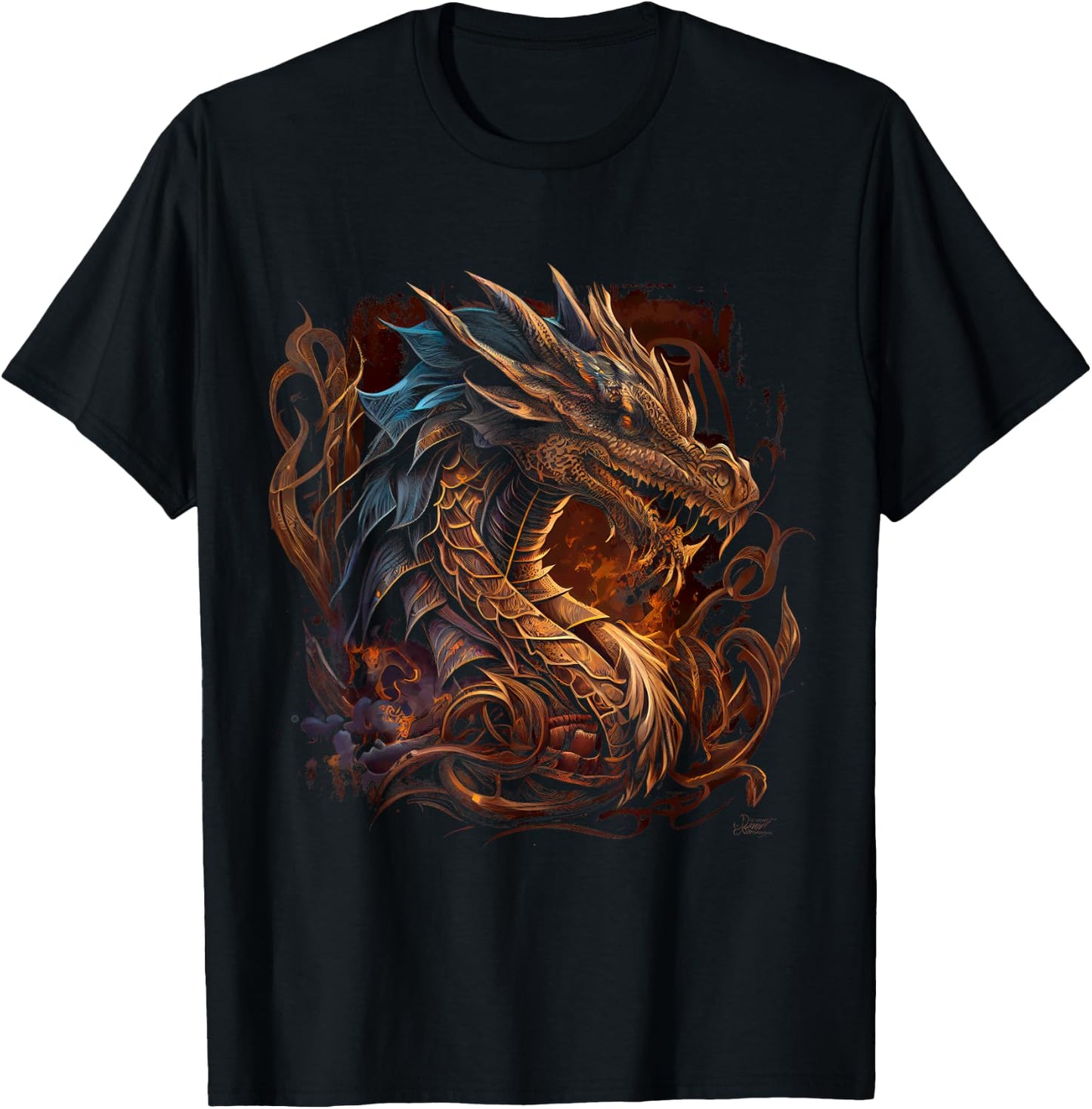 Beautiful Vintage Dragon Lover Fantasy Art Cool Illustration T-Shirt - T-Shirt | Black
