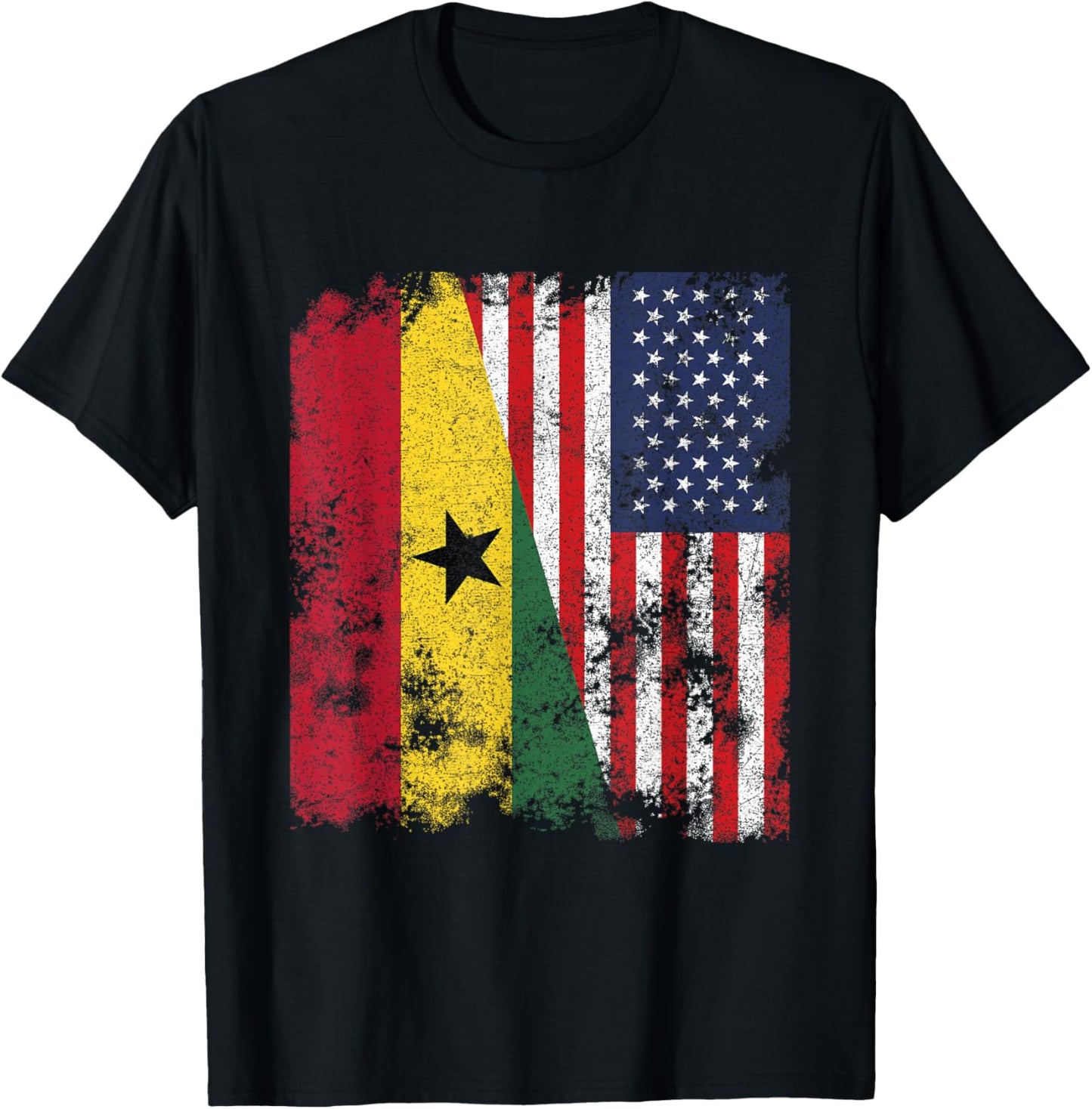 Ghana USA Flag Distressed - Half American T-Shirt - T-Shirt | Black