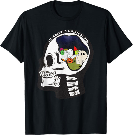 Halloween is a State of Mind Pumpkin Ghost Skeleton Retro T-Shirt - T-Shirt | Black