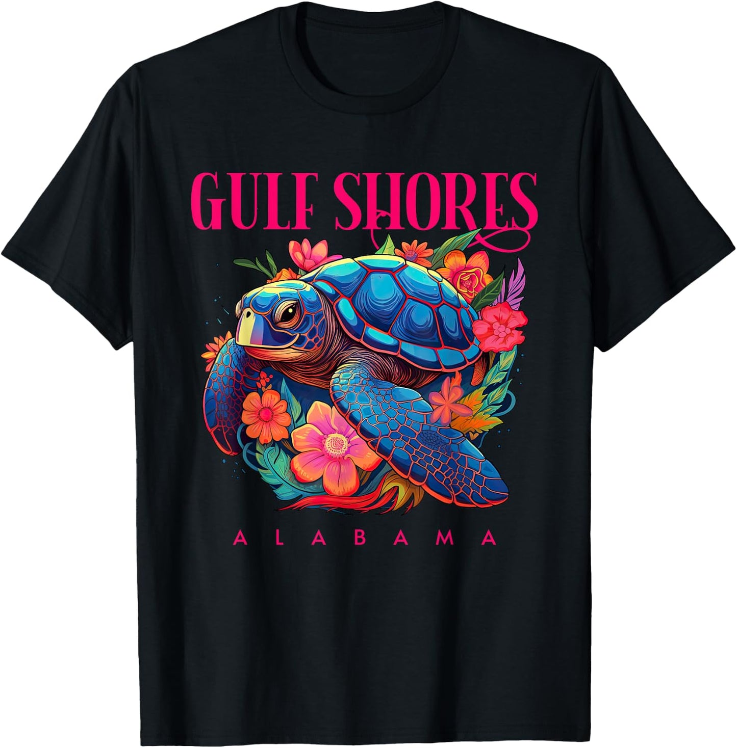 Gulf Shores Alabama Floral Beach Turtle Souvenir T-Shirt - T-Shirt | Black