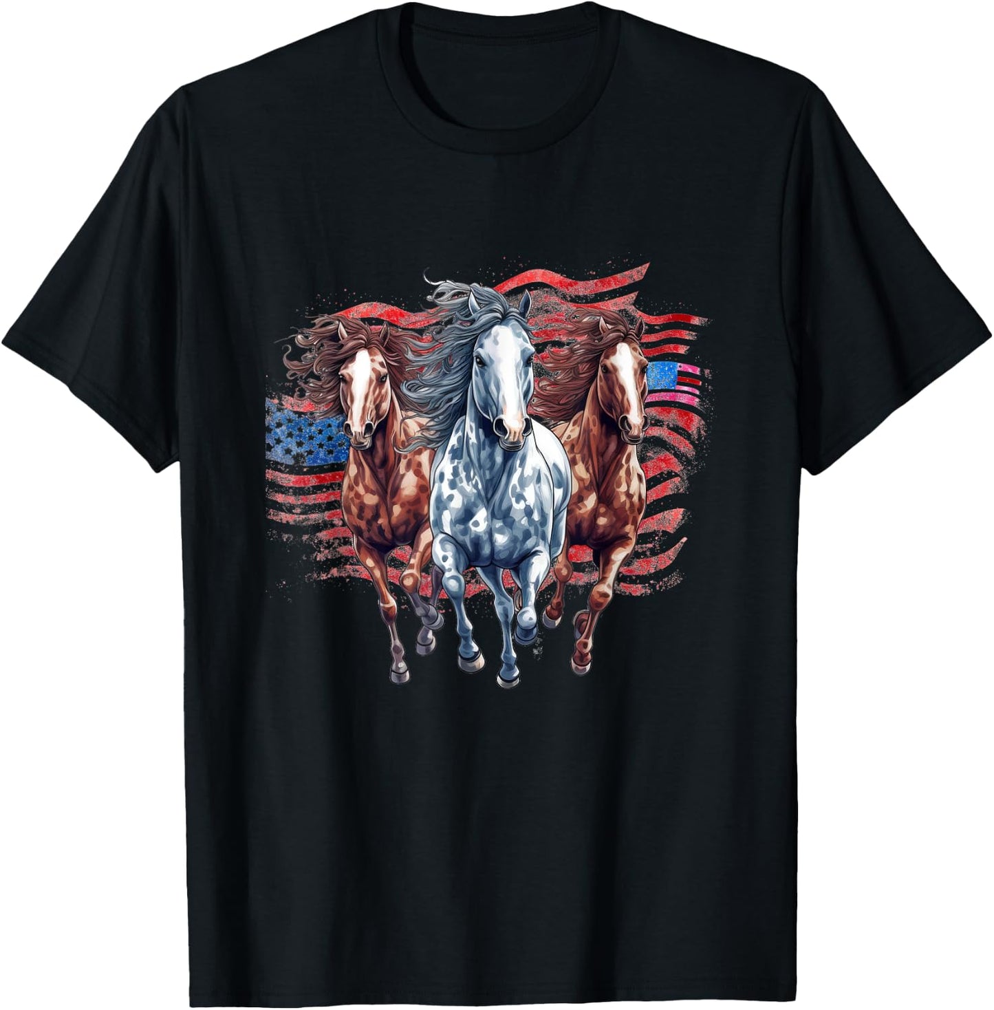 Memorial Day, 4th of July patriotic usa flag horses T-Shirt - T-Shirt | Black