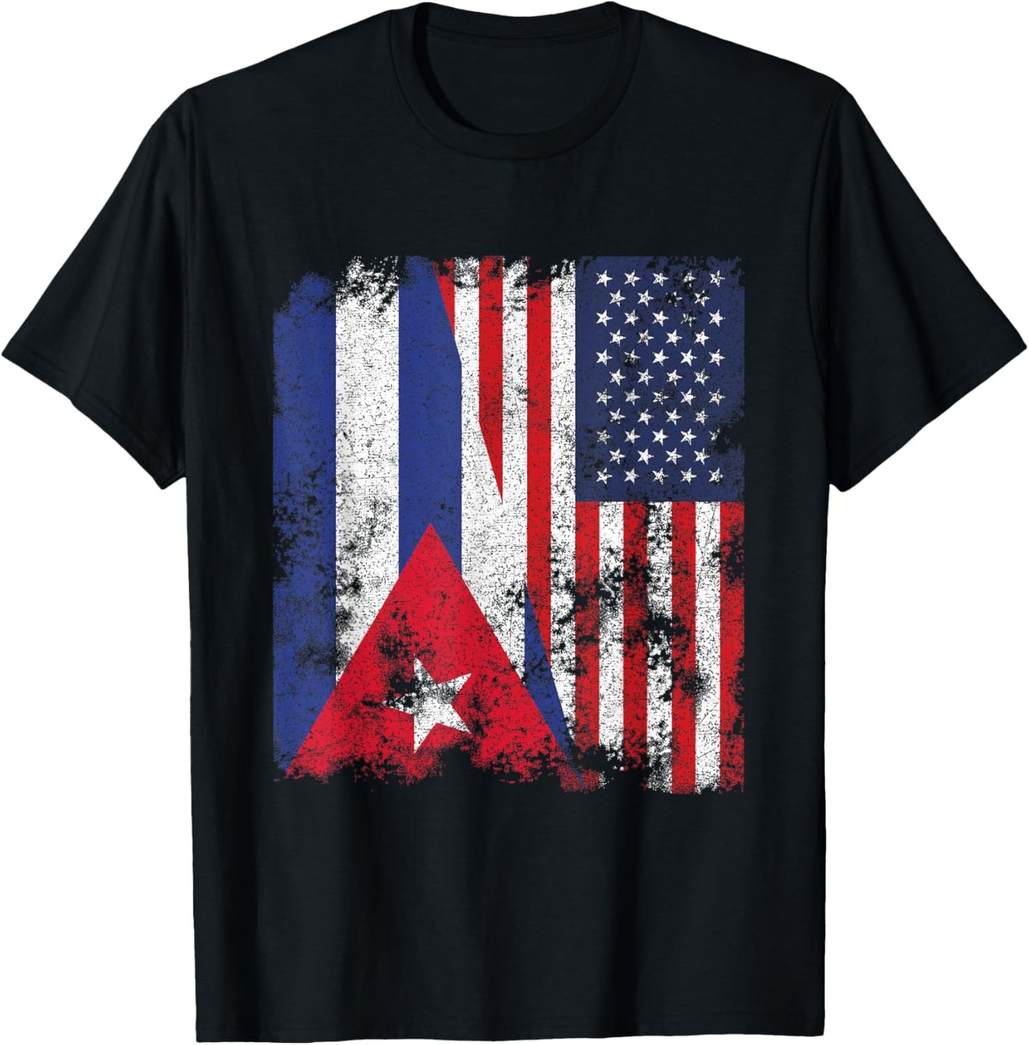 Cuba USA Flag Distressed - Half American T-Shirt - T-Shirt | Black