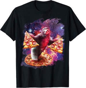 Trippy Space Sloth Turtle - Sloth Pizza T-Shirt - T-Shirt | Black