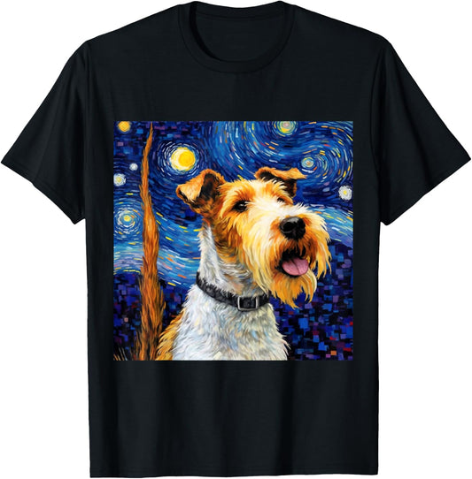 Wire Fox Terrier Starry Night - Wire Fox Terrier T-Shirt - T-Shirt | Black