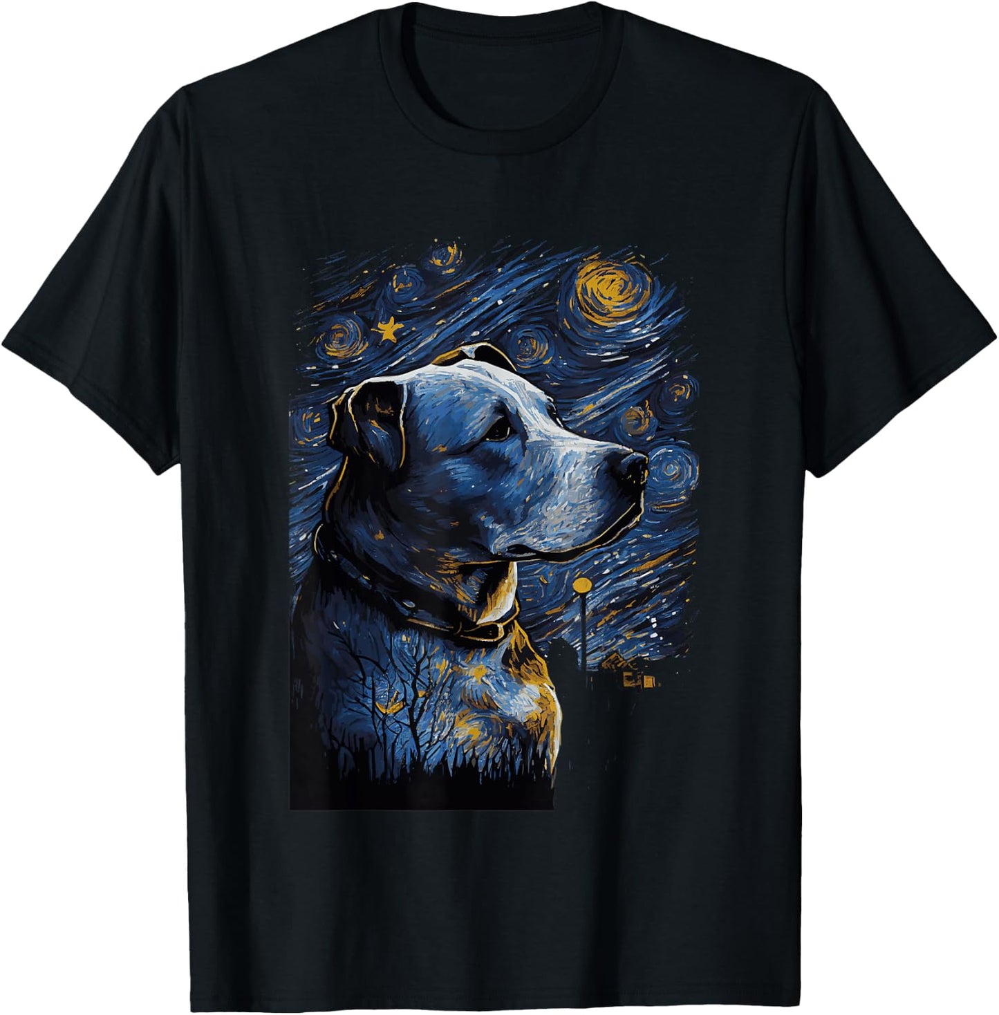 Pitbull Starry Night Dog T-Shirt - T-Shirt | Black