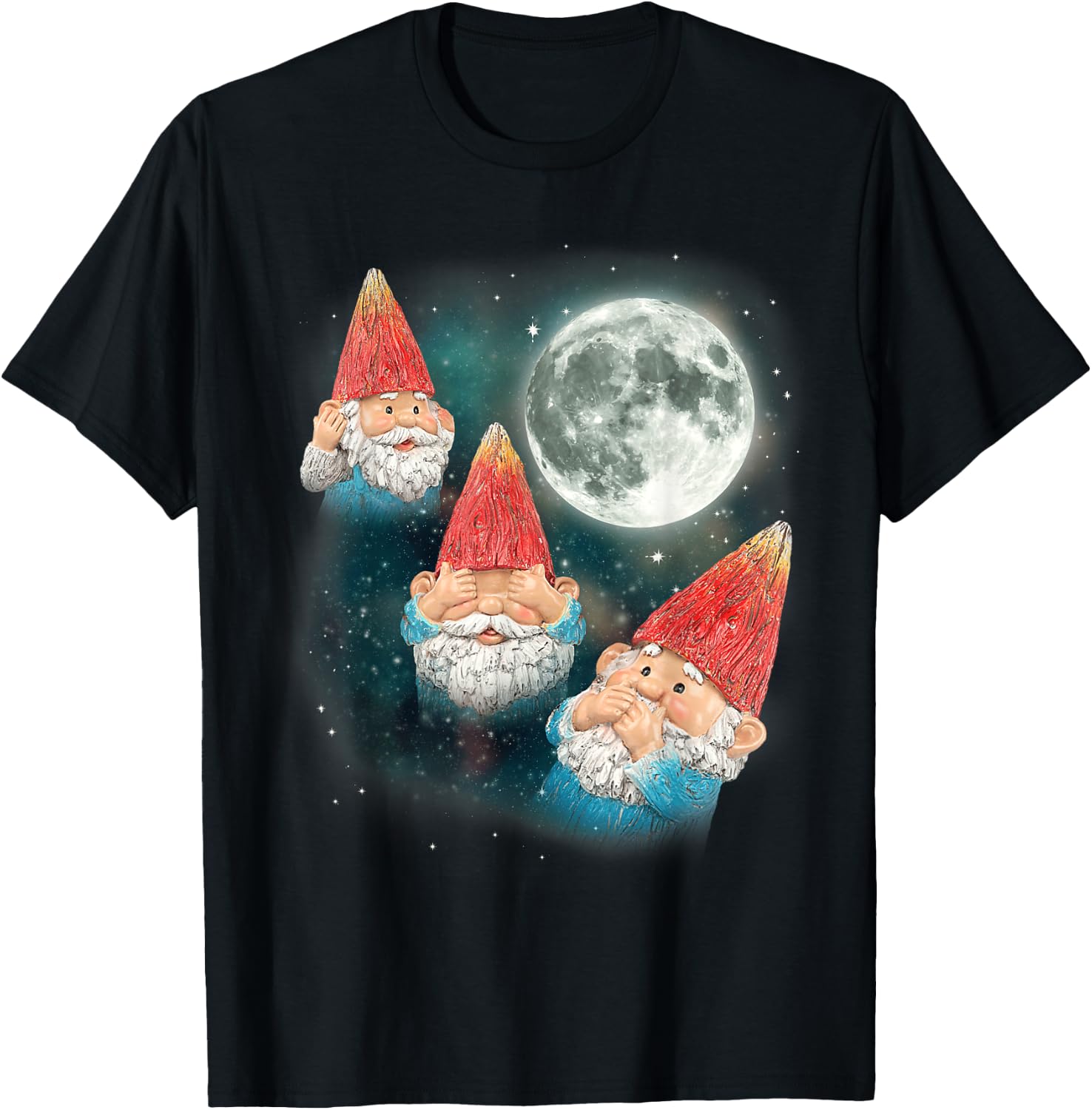 Gnome Shirt | 3 Gnome Moon Magical Galaxy Gnome Costume T-Shirt - T-Shirt | Black