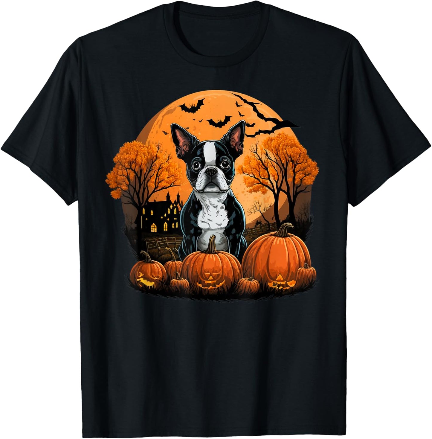 Pumpkin Boston Terrier costume on Boston Terrier Halloween T-Shirt - T-Shirt | Black