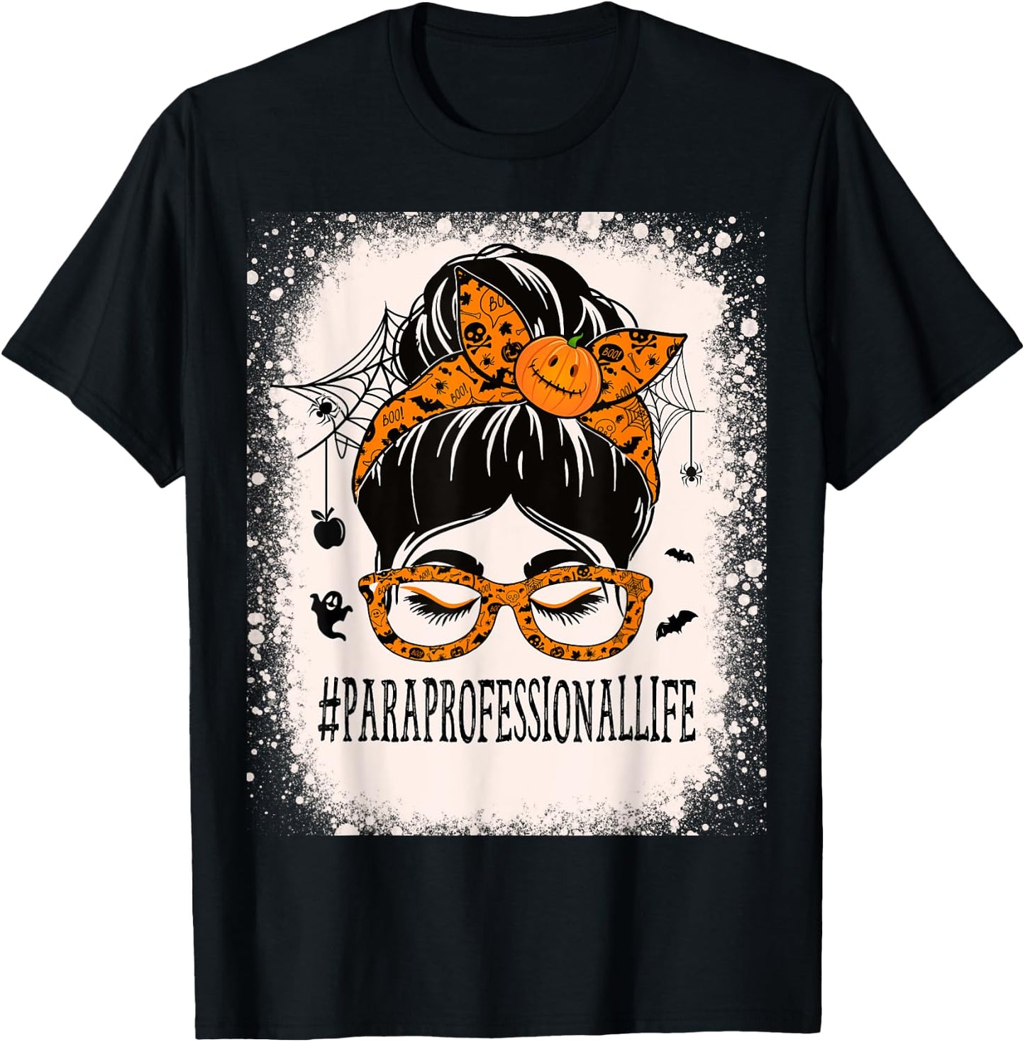 Paraprofessional Halloween Messy Bun Paraeducator T-Shirt - T-Shirt | Black