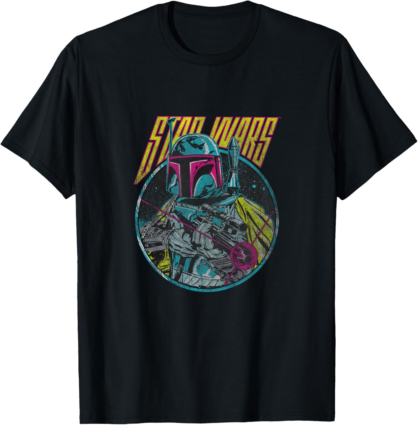 Kids Star Wars Classic Boba Fett Retro Neon Blaster Vintage T-Shirt - T-Shirt | Black