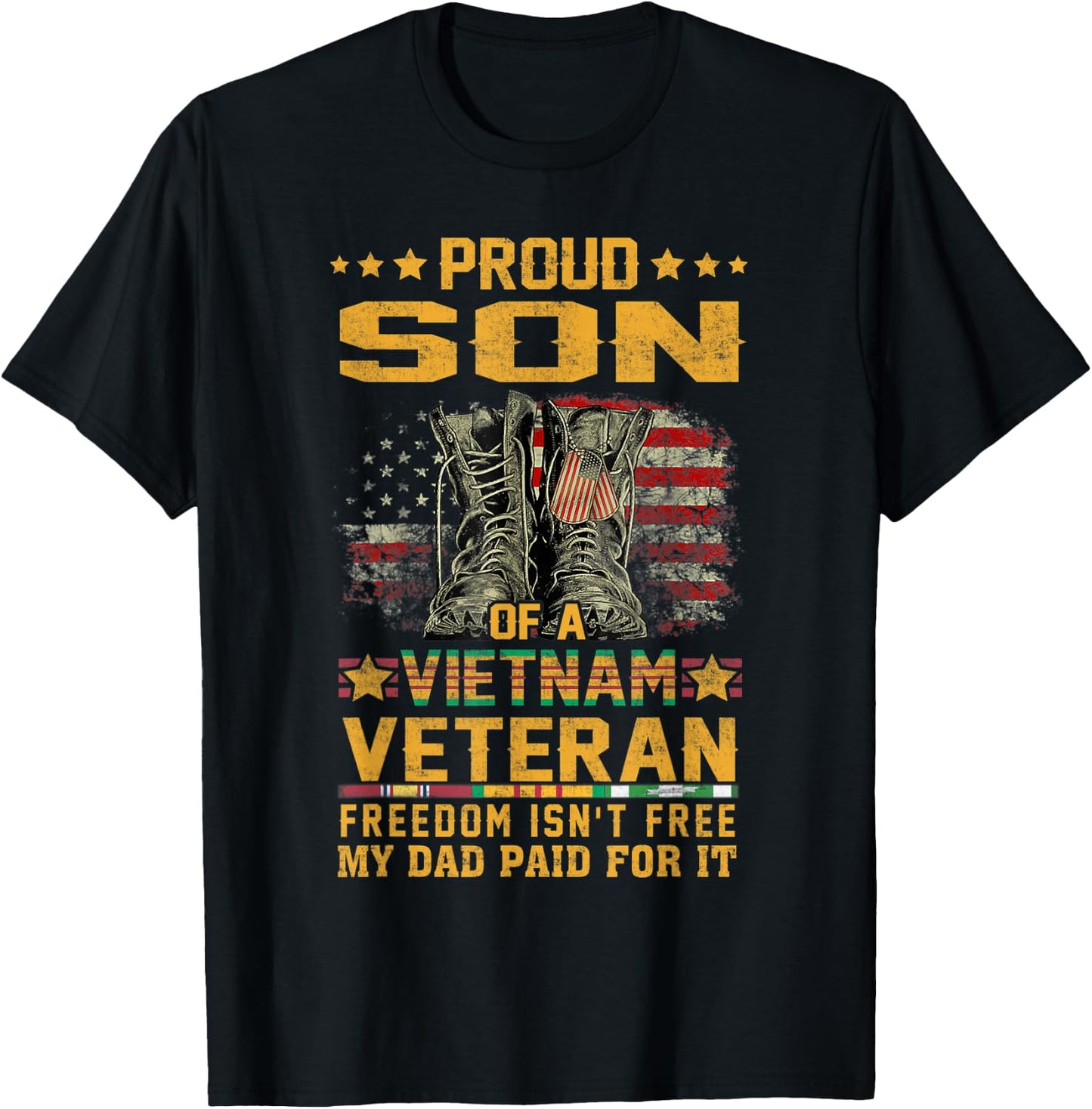 Proud Son Of Vietnam Veteran Patriotic Vet Flag USA for Kids Men T-Shirt - T-Shirt | Black