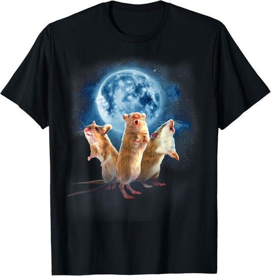 Funny Mouse Shirt - Mouse Shirt - Mice Howling at the Moon T-Shirt - T-Shirt | Black