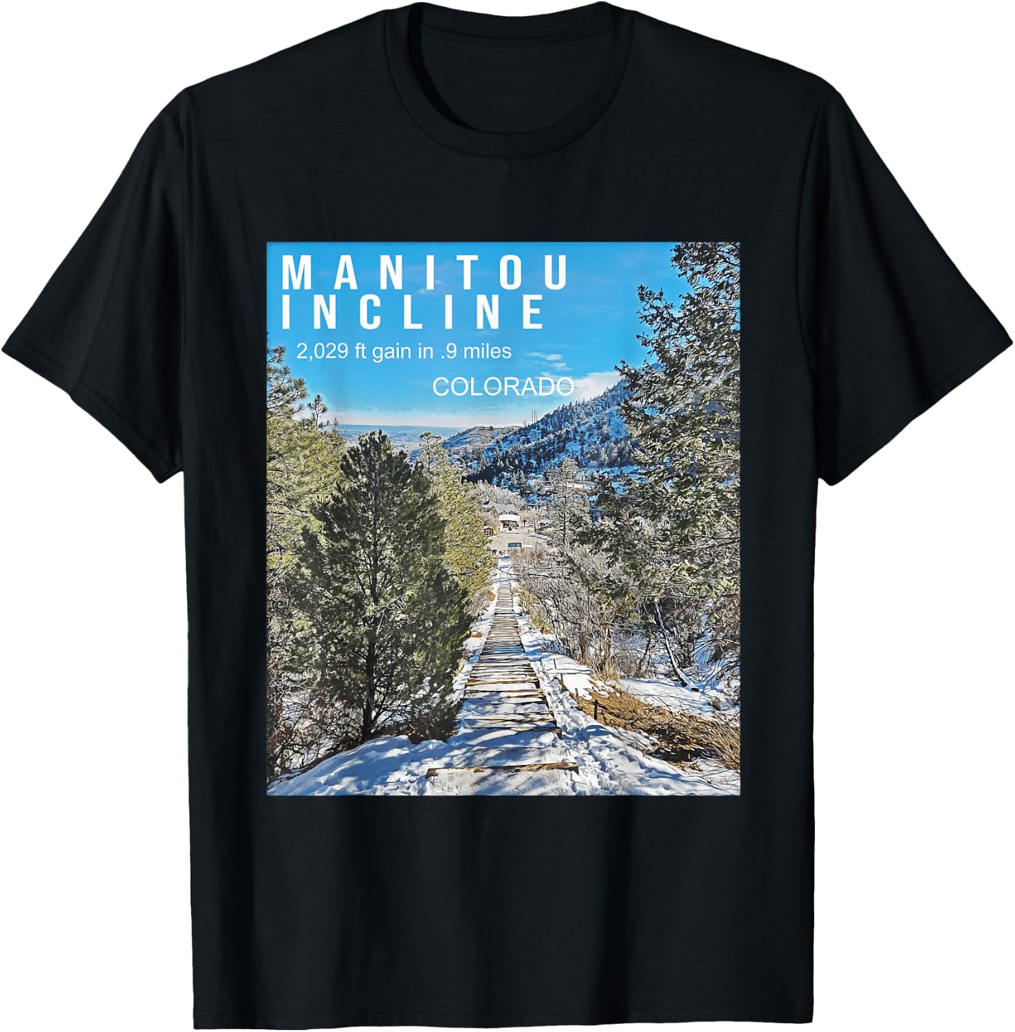 Manitou Springs Incline Gifts for Colorado Hiking T-Shirt - T-Shirt | Black