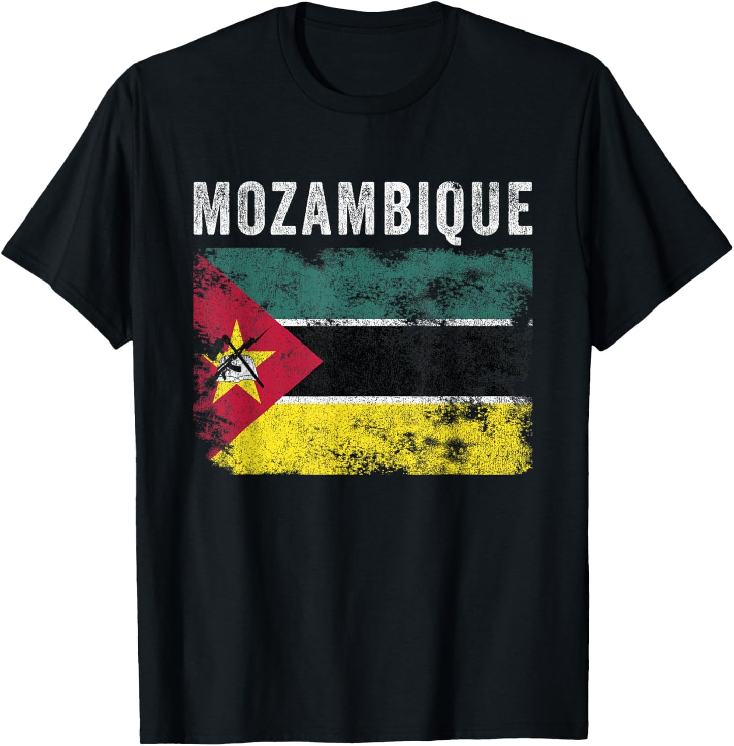 Mozambique Flag Distressed - Men Women - Mozambican Flag T-Shirt - T-Shirt | Black