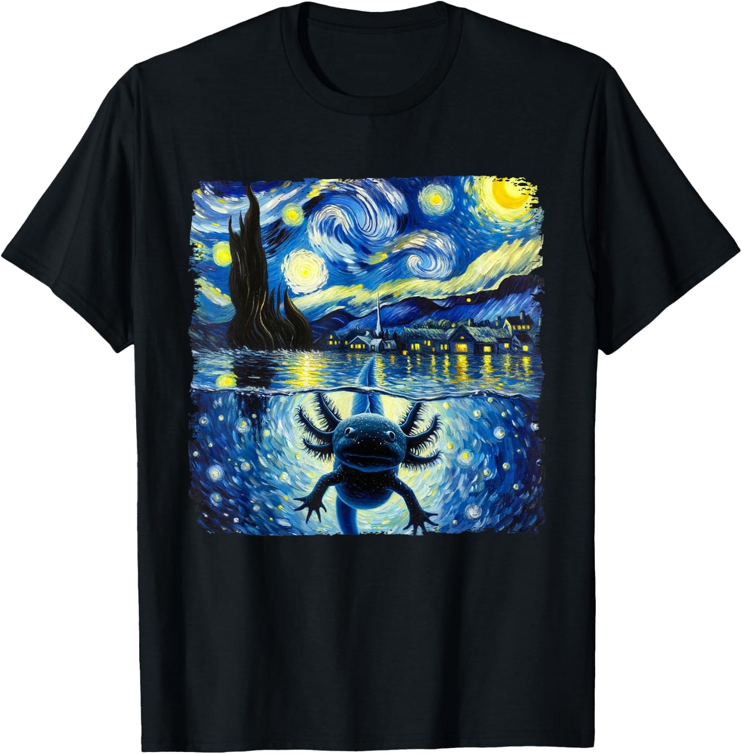 Graphic Axolotls Starry Night Outfit Van Gogh Axolotl Animal T-Shirt - T-Shirt | Black