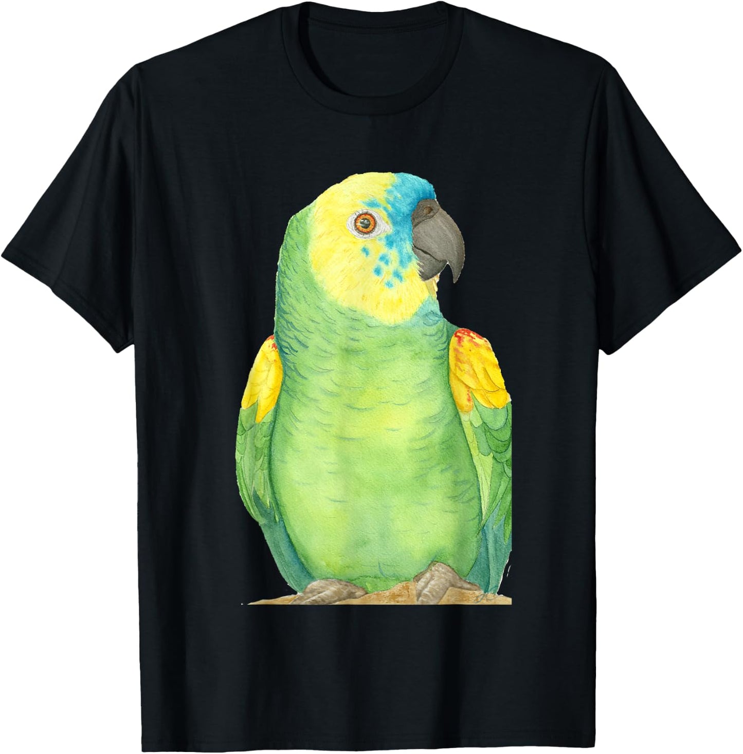 Blue-fronted Amazon Watercolor Parrot Portrait T-Shirt - T-Shirt | Black