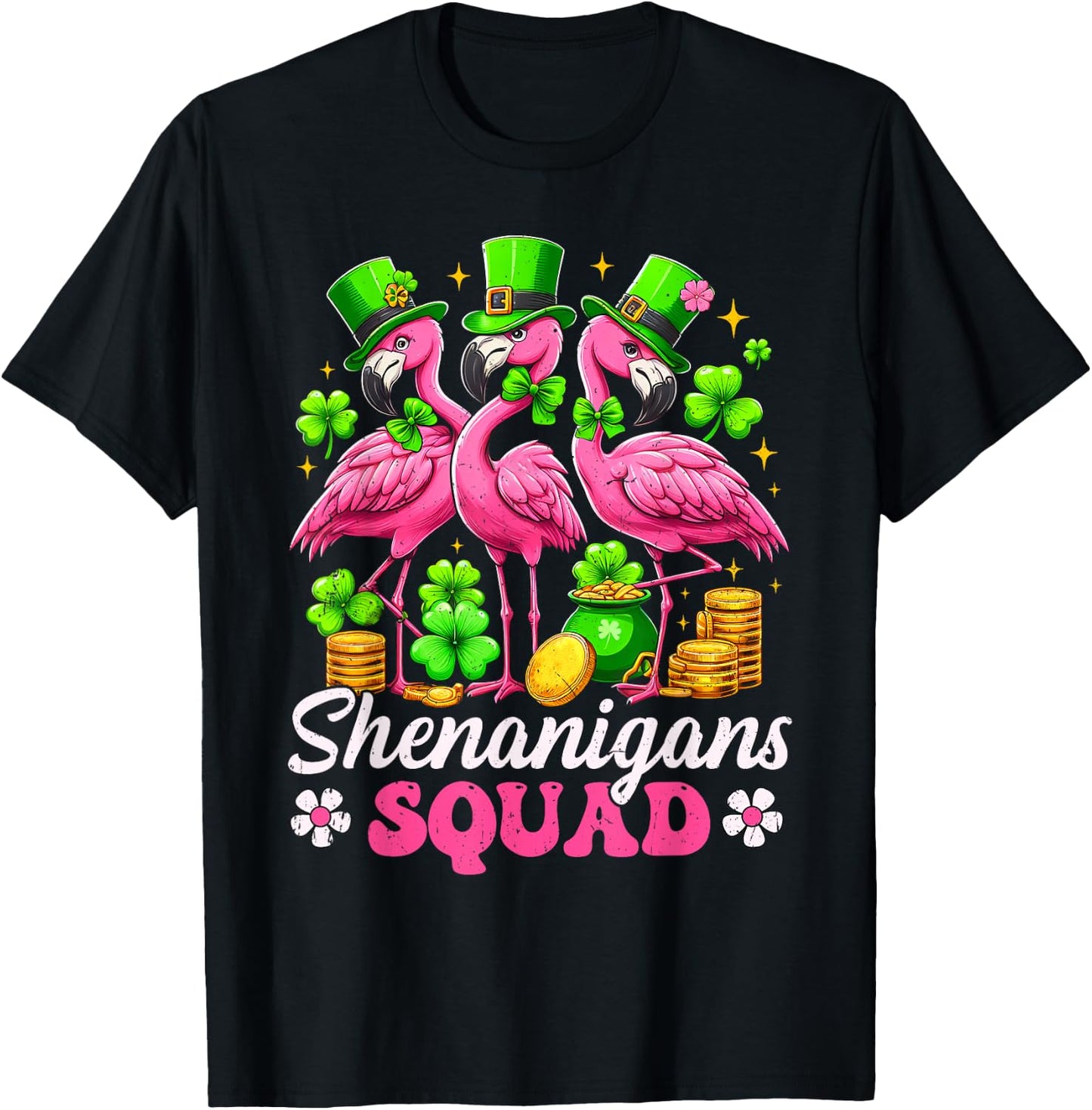 Groovy Shenanigan Squad Irish Flamingo St Patrick's Day T-Shirt - T-Shirt | Black