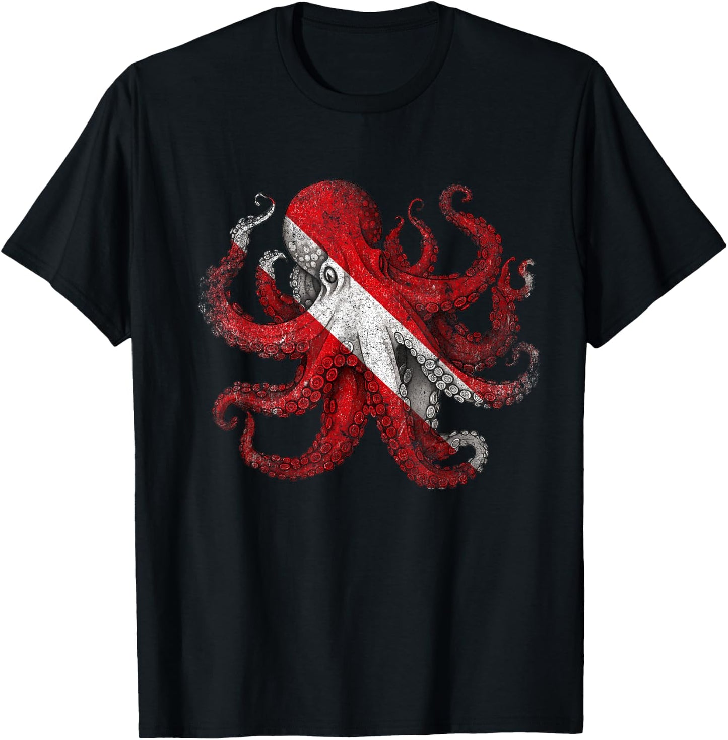 Octopus Scuba Kraken Dive Diving Flag T-Shirt - T-Shirt | Black